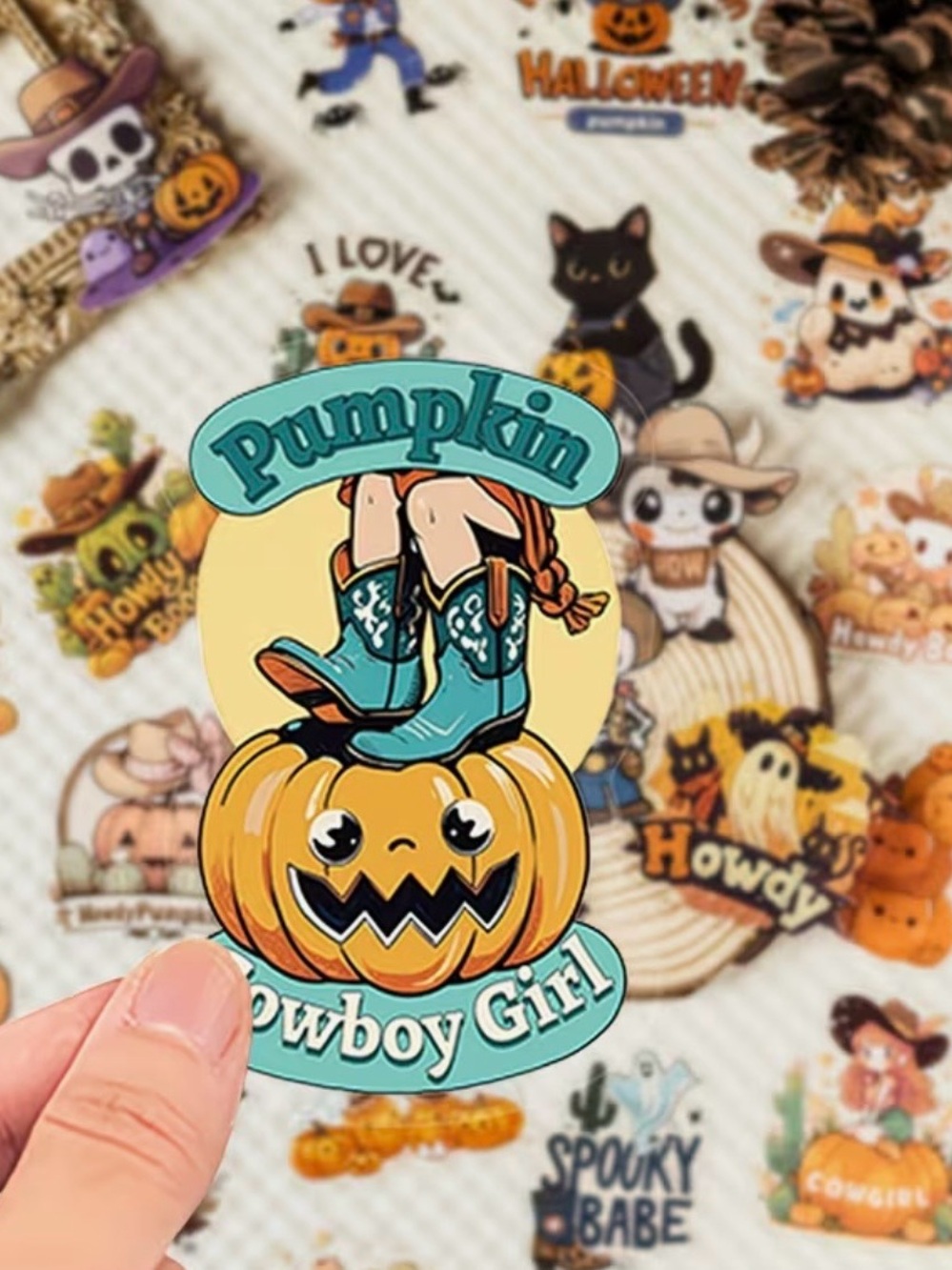 56 Western Halloween Stickers Cowboys & Cowgirls Cactus Pumpkins Ghost Boots - Picture 2 of 16
